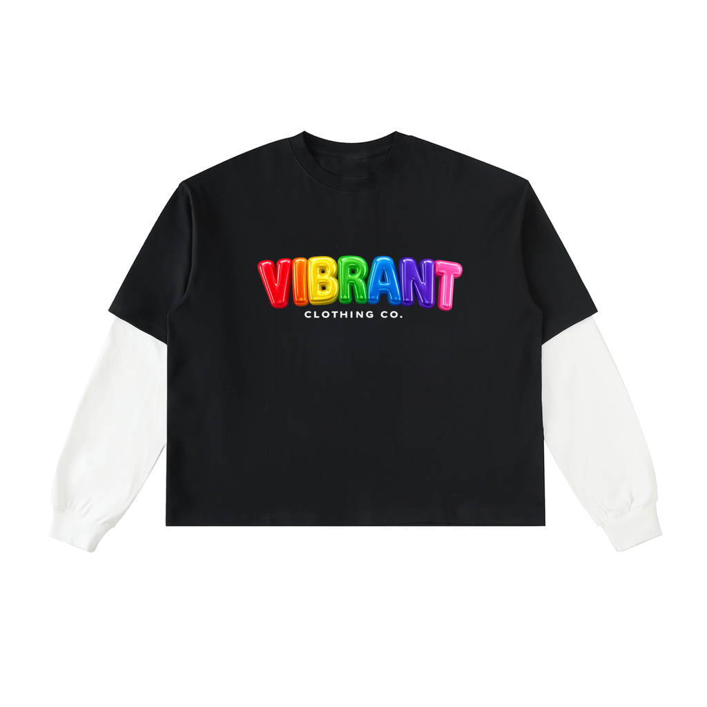 Layered Contrast Sleeve Cotton T-Shirt